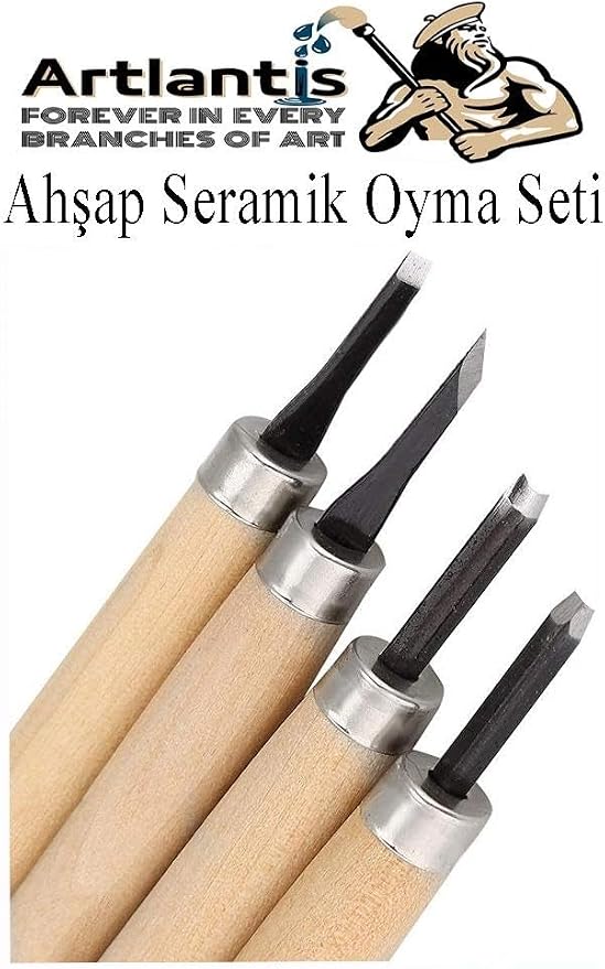 Seramik Oyma Seti 6 lı 1 Paket İskarpela Seti Paslanmaz Çelik Bıçaklı Ağaç Oyma Heykel Hobi Kretuar Gravür - Görsel 4