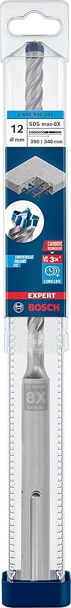 Professional 1x EXPERT SDS max-8X Kırıcı Delici Delme Uçları (Yumuşak taş, Sert taş, Beton, Donatılı beton, Beton bina bloku, Ø 12,00x340 mm, Aksesuar Kırıcı Delici)