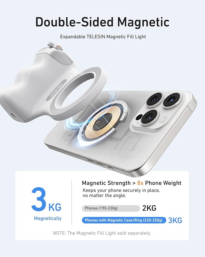 Fun Shot Manyetik Telefon Kamera Kavrama iPhone ve Android için Çıkarılabilir Kablosuz Deklanşör Uzaktan Kumanda, 1/4" Tripod Vida, Konforlu Ergonomik Kamera Kavrama Kolu Tutucu - Görsel 5
