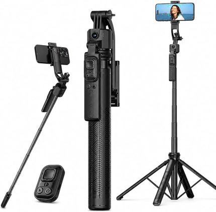 Yüz Takipli Selfie Çubuğu Tripod, 360° Otomatik Takip Gimbal, Quadrapod (4 Ayaklı) Taban, Uzaktan Kumandalı, Teleskopik Ayarlanabilir Boy, Telefon Tutuculu Vlog Standı