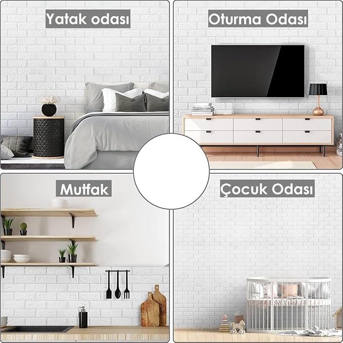 cm Beyaz Kendinden Yapışkanlı 3D Esnek Duvar Kağıdı Paneli - Görsel 3