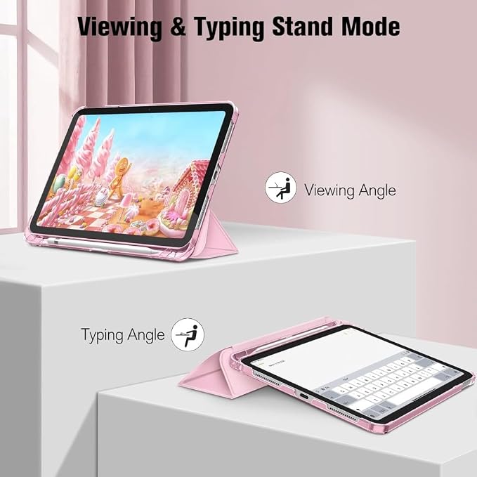 iPad 11.Nesil A16 11inç/10.Nesil 10.9inç ile uyumlu Kılıf Flip Cover Kalem Bölmeli PC Case AçıkPembe - Görsel 2