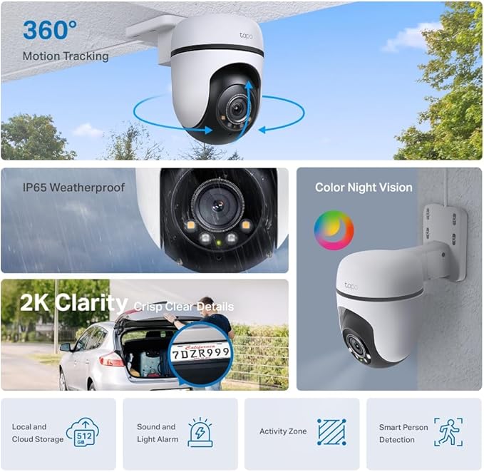 C510W, 2K Dış Mekan Wi-Fi Güvenlik Kamerası, Hareket Tespit/Takibi, 360°, IP65 Su Geçirmez, Renkli Gece Görüşü, Çift Yönlü Ses, Bulut/Yerel Depolama, Sesli ve Işıklı Alarm - Görsel 3