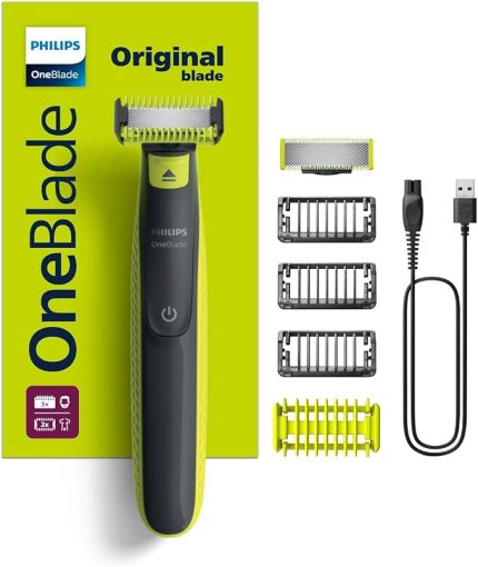OneBlade Yüz ve Vücut için Hibrit Tıraş Makinesi,Sakal Şekillendirici, Islak/Kuru Kullanım, 3 Kirli Sakal Tarağı, 1 Yedek Bıçak, Vücut Tarağı, Cilt Koruması, Çift Taraflı Bıçak, QP2824/10