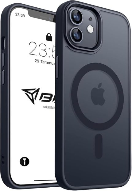 iPhone 11 İçin Kılıf Kamera Korumalı Magsafe İle Uyumlu Kablosuz Şarj Özellikli Mat Şeffaf Renkli Telefon Kılıfı (Siyah)