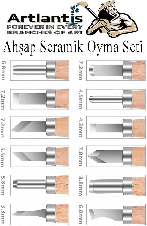 Seramik Oyma Seti 6 lı 1 Paket İskarpela Seti Paslanmaz Çelik Bıçaklı Ağaç Oyma Heykel Hobi Kretuar Gravür - Görsel 5