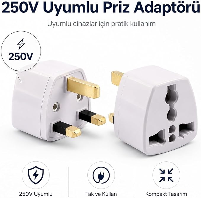 PX-420 Türk Prizini İngiliz Prize Çevirici Adaptör, 250V Type-G UK Priz Dönüştürücü, Hac Umre ve Seyahat İçin İngiliz Tipi Priz Çevirici, Beyaz - Görsel 3