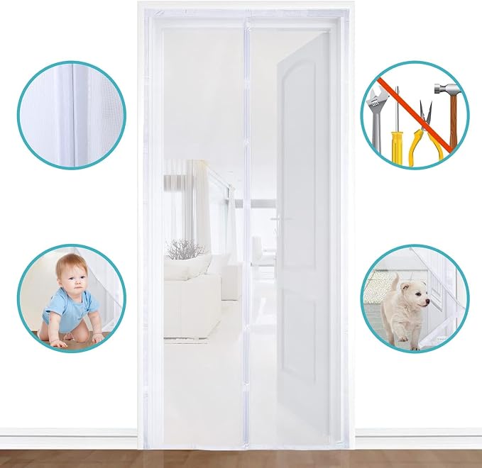 Kapı Sinekliği, Sinek Böcek Tutucu, Beyaz Tül Sineklik, Sivrisinek Ağı, Balkon Kapısı, Sürgülü Kapı, Teras Kapısı İçin Mıknatıslı Perde 105 CM - Görsel 5