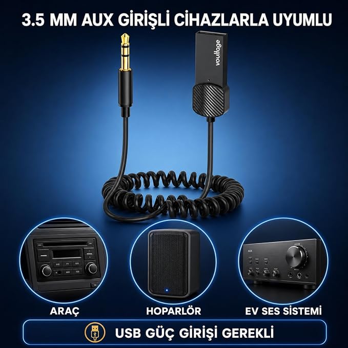 5.4 Araç AUX Adaptörü, 3.5 mm Jack Araç Ses Kiti - Görsel 4