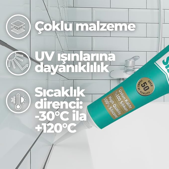 Universal Silikon, Üstün kalite %100 Şeffaf Silikon, Mutfak, Banyo ve Pencereler İçin Hızlı Kuruyan Dolgu Macunu, Sararma ve Küflenme Yapmaz, 50 gr Tüp - Görsel 4