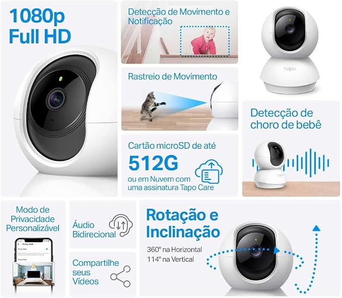 C200, 1080P Full HD, Hareket Tespit ve Takibi, 360°, 9m Gece Görüşü, Çift Yönlü Sesli İletişim, Sesli Alarm, Bulut/Yerel Depolama, Bebek Ağlaması Tespiti, İç Mekan Wi-Fi Güvenlik Kamerası - Görsel 2