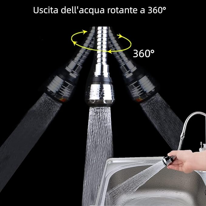 uzatma hortumu, musluk hortumu, musluk perlatörü, 360° dönebilen filtre, musluk, mutfak ve banyo için - Görsel 4
