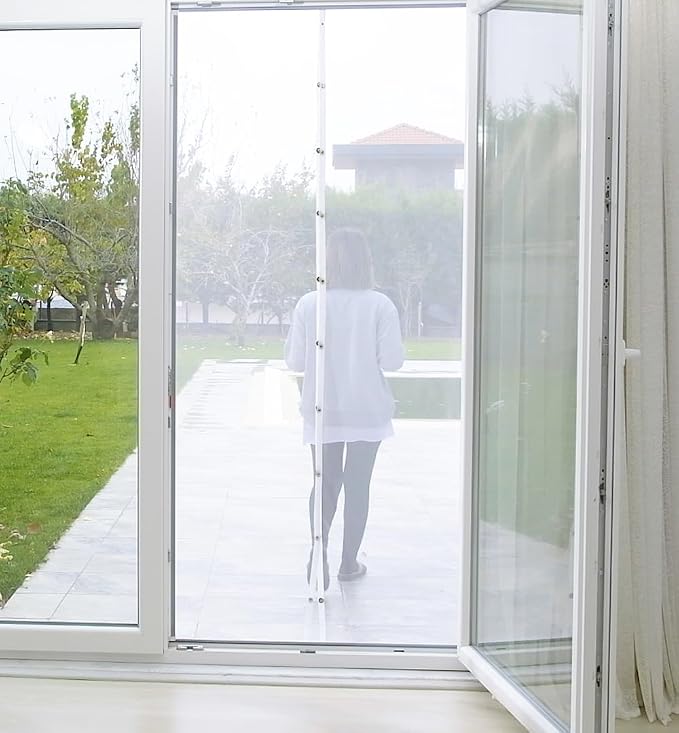 Kapı Sinekliği, Sinek Böcek Tutucu, Beyaz Tül Sineklik, Sivrisinek Ağı, Balkon Kapısı, Sürgülü Kapı, Teras Kapısı İçin Mıknatıslı Perde 105 CM - Görsel 3