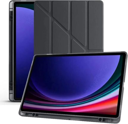 Tab S10 FE 10.9 İnç İle Uyumlu Kalemlikli, Uyku Modlu, Mıknatıslı, Üçgen Standlı, Darbeye Dayanıklı Kaplama Akıllı Kılıf (Siyah, Galaxy Tab S10 FE 10.9 İnç)