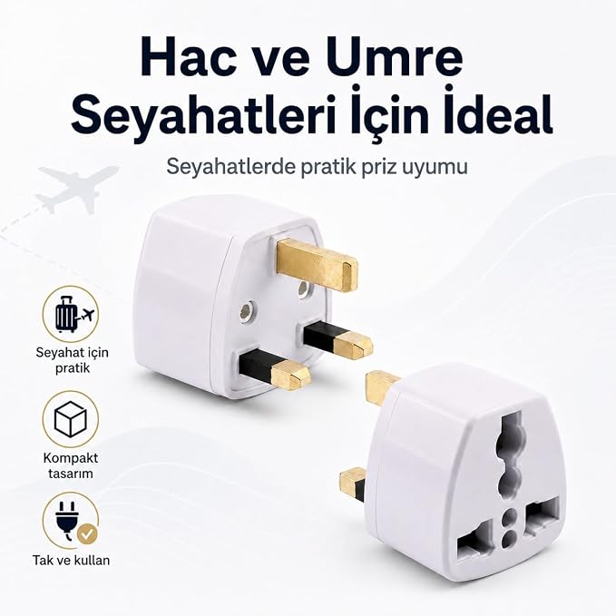 PX-420 Türk Prizini İngiliz Prize Çevirici Adaptör, 250V Type-G UK Priz Dönüştürücü, Hac Umre ve Seyahat İçin İngiliz Tipi Priz Çevirici, Beyaz - Görsel 4