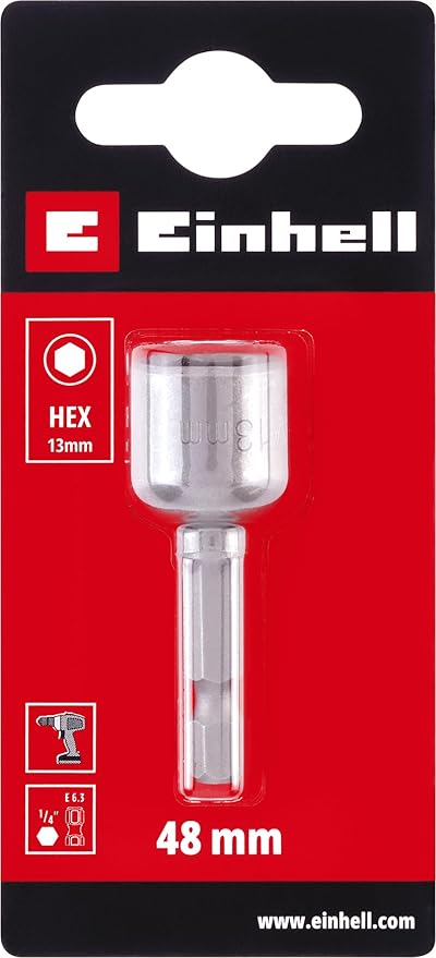Einhell Manyetik Lokma Ucu, 13 mm (Krom Vanadyum Çelik, 48 mm, E 6.3/1⁄4”, Vidalama ve Montaj İşleri İçin) - 49135140