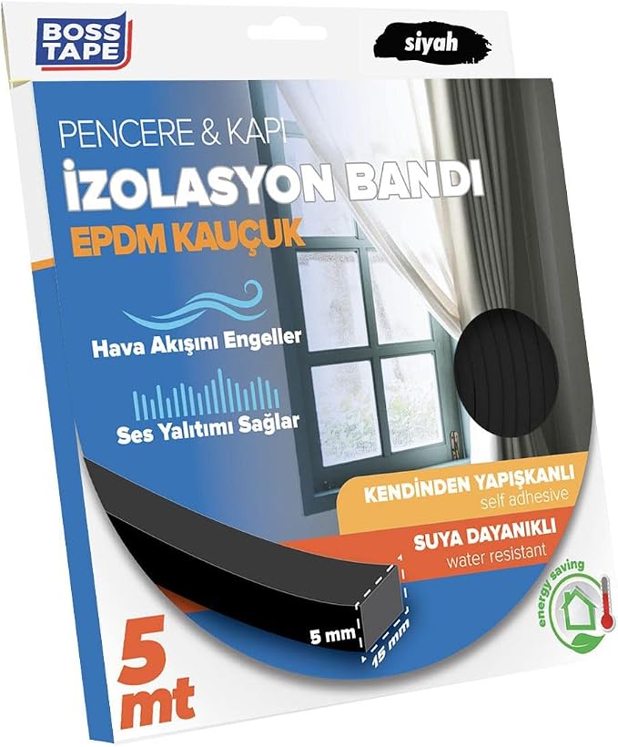 Tape EPDM Kauçuk Pencere Kapi Izolasyon Bandi, 5mm X 15mm X 5mt Boyut, Siyah - Görsel 2