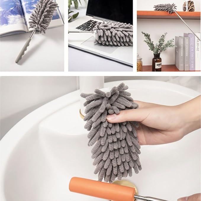 Çok Amaçlı Toz Alma Fırçası Seti, 3 Değiştirilebilir Başlıklı Mikrofiber Temizlik Aparatı, Uzatılabilir Saplı (3 Başlıklı Toz Alıcı) - Görsel 5
