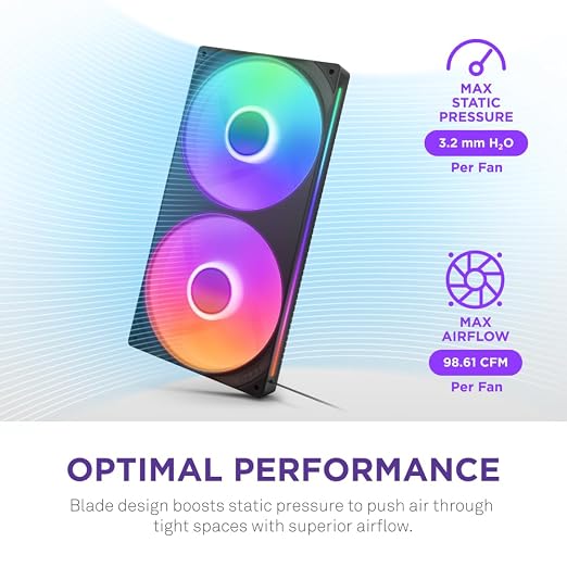 F280 RGB Core – 280 mm tekli çerçeve fan birimi 2 x 140 mm RGB fanlı – devir sayısı ve aydınlatma kontrolü – yüksek statik basınç ve hava akımı – fan başına 8 aRGB LED – siyah - Görsel 4