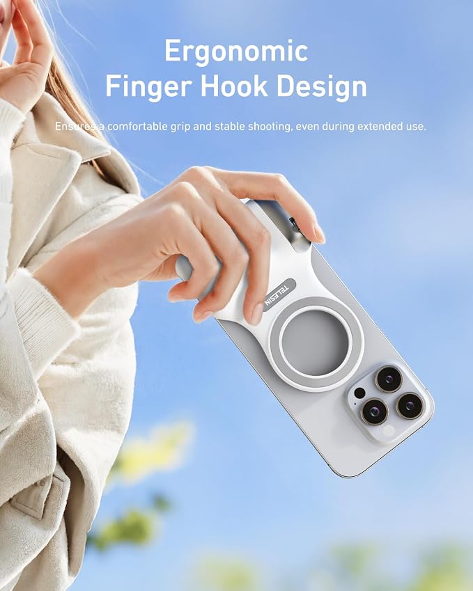 Fun Shot Manyetik Telefon Kamera Kavrama iPhone ve Android için Çıkarılabilir Kablosuz Deklanşör Uzaktan Kumanda, 1/4" Tripod Vida, Konforlu Ergonomik Kamera Kavrama Kolu Tutucu - Görsel 4