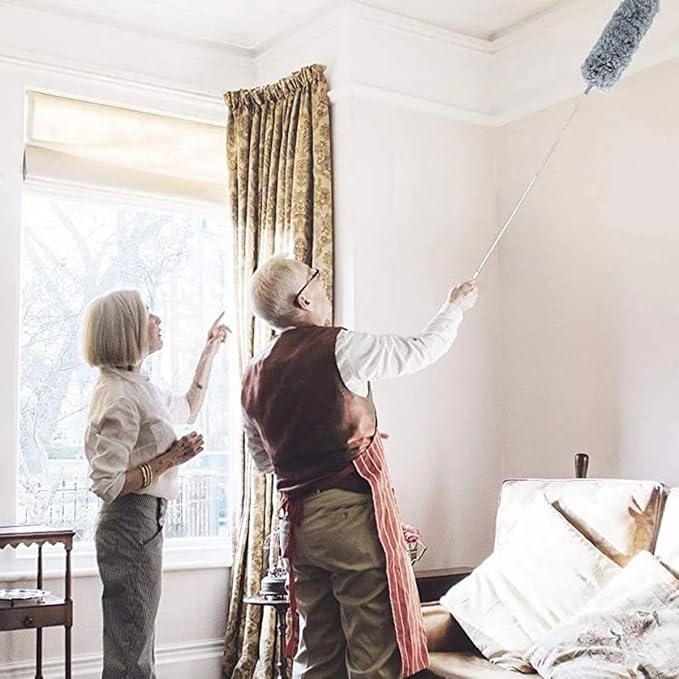 Çok Amaçlı Toz Alma Fırçası Seti, 3 Değiştirilebilir Başlıklı Mikrofiber Temizlik Aparatı, Uzatılabilir Saplı (3 Başlıklı Toz Alıcı) - Görsel 2