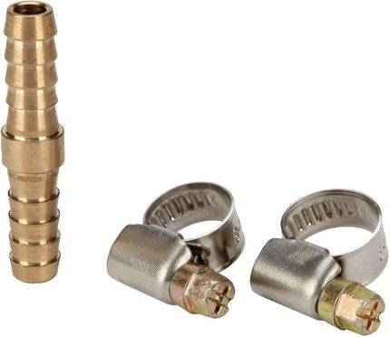 Çift Taraflı Hortum Bağlama Borusu 9 mm (kompresör aksesuarı, sağlam pirinçten yapılmış, basınçlı hava hortumları için, 2x kelepçe dahil) - 4139320