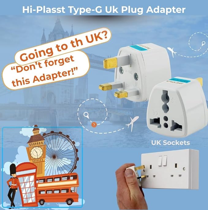 Tip G, İngiliz Adaptör Fişi, Hindistan, İngiltere, Dubai, Hong Kong, Singapur, Kıbrıs Fişi, Hac, Umre Uyumlu, 2 ve 3 Uçlu Seyahat Fiş Çevirici Dönüştürücü Priz, Uluslararası Güç Adaptörü - Görsel 4