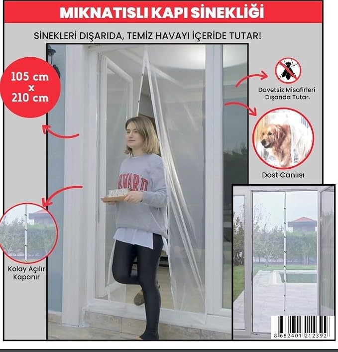 Kapı Sinekliği, Sinek Böcek Tutucu, Beyaz Tül Sineklik, Sivrisinek Ağı, Balkon Kapısı, Sürgülü Kapı, Teras Kapısı İçin Mıknatıslı Perde 105 CM - Görsel 4