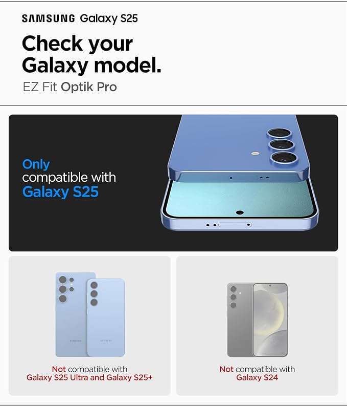 Galaxy S25 ile Uyumlu Kolay Kurulum Kamera Lens Camı Koruyucu GLAS.tR EZ Fit Optik Pro (2 Adet) Siyah - AGL09092 (Spigen TR Garantili) - Görsel 2