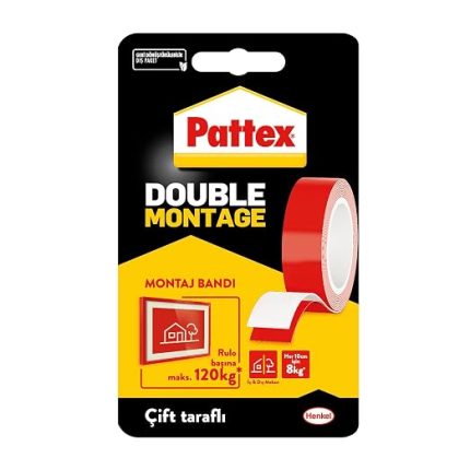 Double Montage Çift Taraflı Montaj Bandı, İç ve Dış Mekanlar İçin Uygun Ekstra Güçlü ve Dayanıklı Bant Yapıştırıcı, Beyaz, 19 mm x 1,5 m
