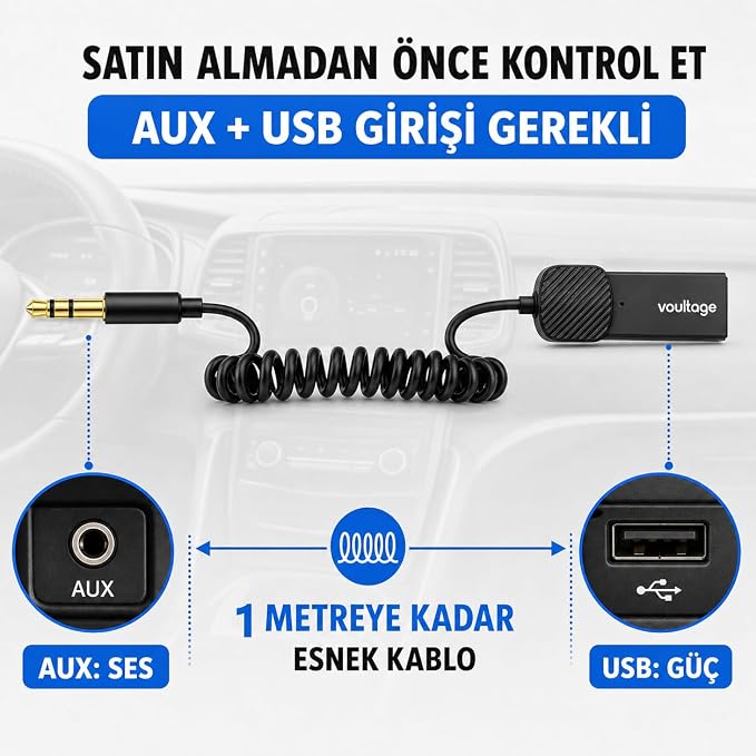 5.4 Araç AUX Adaptörü, 3.5 mm Jack Araç Ses Kiti - Görsel 5