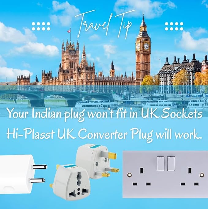 Tip G, İngiliz Adaptör Fişi, Hindistan, İngiltere, Dubai, Hong Kong, Singapur, Kıbrıs Fişi, Hac, Umre Uyumlu, 2 ve 3 Uçlu Seyahat Fiş Çevirici Dönüştürücü Priz, Uluslararası Güç Adaptörü - Görsel 5