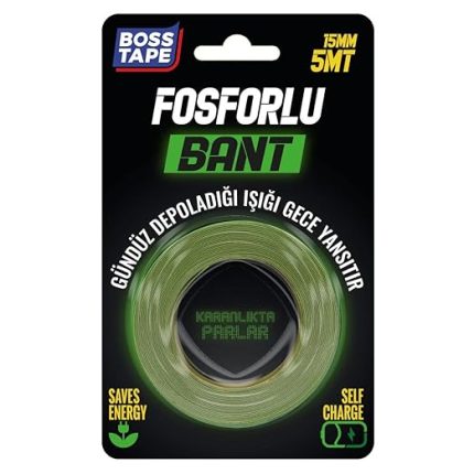 Tape Fosforlu Bant, 15mm x 5mt Boyut, Yesil