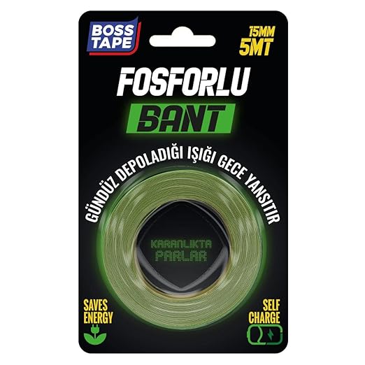 Tape Fosforlu Bant, 15mm x 5mt Boyut, Yesil