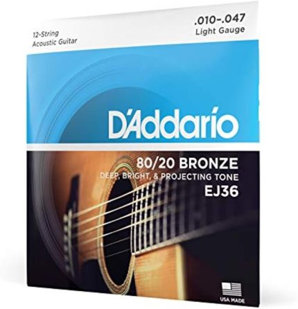 Ej36 Akustik Gitar Tel Seti 12 Telli, ( .010-.047) Ligh | Western gitar için parlak 80/20 bronz teller, net tonlu, güçlü projeksiyon, dengeli tepki ve güvenilirlik.
