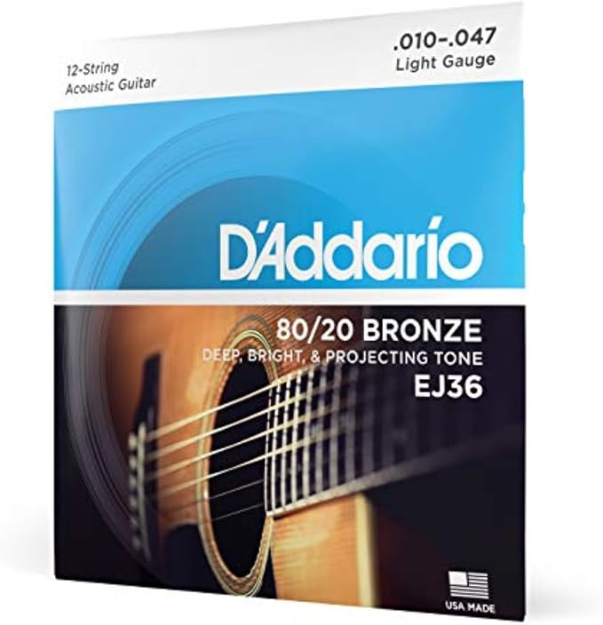 Ej36 Akustik Gitar Tel Seti 12 Telli, ( .010-.047) Ligh | Western gitar için parlak 80/20 bronz teller, net tonlu, güçlü projeksiyon, dengeli tepki ve güvenilirlik.