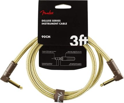 Deluxe Series Instrument Cable Tweed - 90cm Enstrüman Kablosu | Pedal tahtası için kısa gitar kablosu, 24 ayar altın kaplama 0,25 inç jak, %99 oksijensiz bakır, açılı/açılı, düşük gürültülü