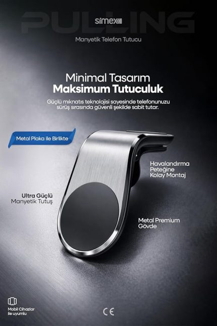 Peteğe Takmalı Manyetik Telefon Tutucu Gri St-201