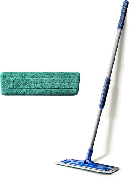 Mikrofiber Tekli Islak Mop Set - Yalnızca Islak Bez Dahil (1 Adet), 90-156 cm Teleskopik Alüminyum Sap, 360 Derece Dönen Cırtlı Başlık, Laminat Parke Fayans ve Mermer İçin