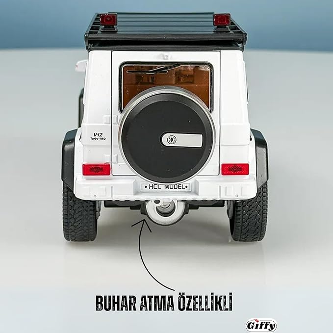 G Seri Arazi Aracı Die Cast Model Kutulu Buhar Atan Çek Bırak Full Fonksiyon Kapıları Açılan 1:22 Ölçek Model Araba Kutulu Koleksiyonluk Ürün (Beyaz) - Görsel 5