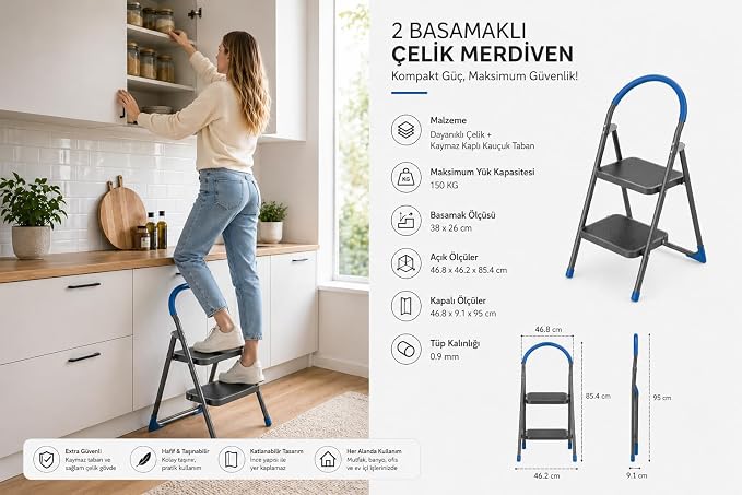 Werbau 2 Basamaklı Katlanır Çok Amaçlı Merdiven - Görsel 2