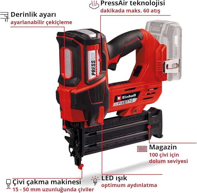 Professional Akülü Çivi Çakma Tabancası FIXETTO 18/50 N 4257795 - Görsel 3