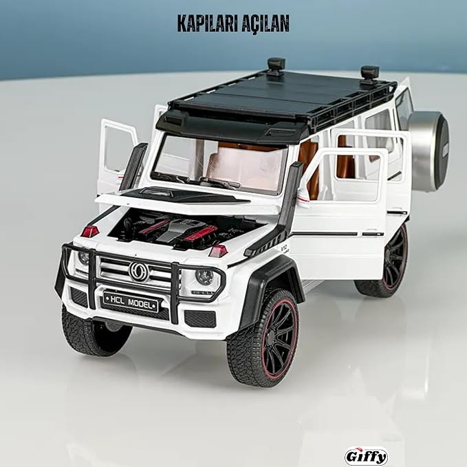 G Seri Arazi Aracı Die Cast Model Kutulu Buhar Atan Çek Bırak Full Fonksiyon Kapıları Açılan 1:22 Ölçek Model Araba Kutulu Koleksiyonluk Ürün (Beyaz) - Görsel 4