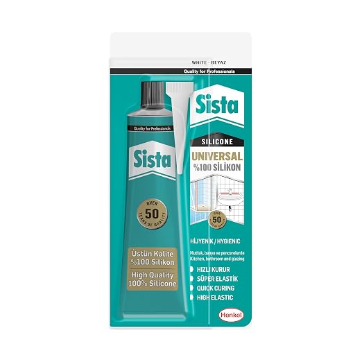 Universal Silikon, Üstün kalite %100 Beyaz Silikon, Mutfak, Banyo ve Pencereler İçin Hızlı Kuruyan Dolgu Macunu, Sararma ve Küflenme Yapmaz, 50 gr Tüp