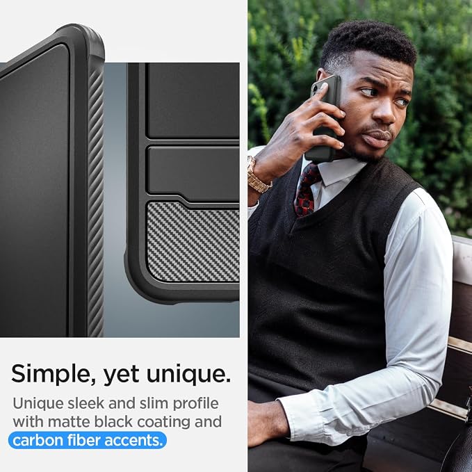 Galaxy S24 ile Uyumlu Kılıf Rugged Armor Üst Düzey Koruma Siyah Karbon Kapak - ACS07346 (Spigen TR Garantili) - Görsel 4