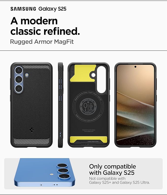 Galaxy S25 ile Uyumlu Magnet Kılıf Rugged Armor Mag Fit Üst Düzey Koruma Siyah Karbon Kapak - ACS08998 (Spigen TR Garantili) - Görsel 2