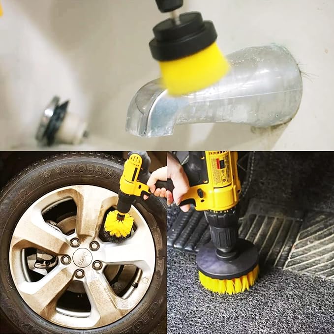 fırçası seti, sabitleme kiti, 3'lü paket, harç, fayans, lavabo, küvet, banyo ve mutfak yüzeyi için (sarı) (matkap dahil değildir) - Görsel 4