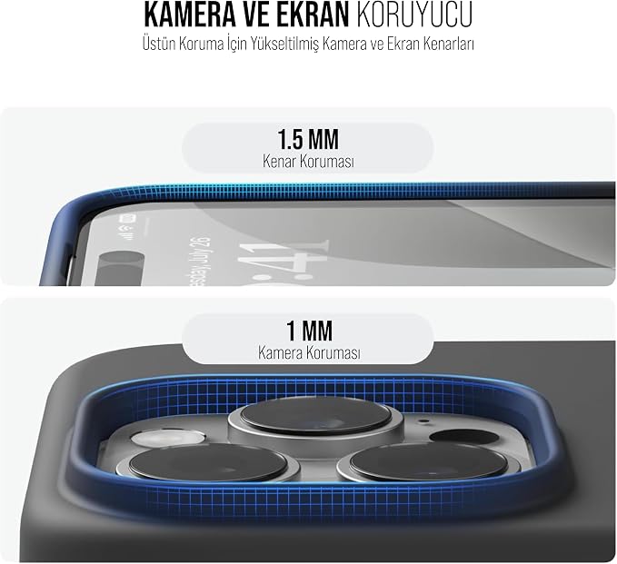 iPhone 16 Pro İle Uyumlu Kılıf İnce Ve Dayanıklı Sıvı Silikon 3 Katmanlı Tam Kaplamalı Şık Yumuşak Jel Hissi Yüksek Kalite Kauçuk Telefon Kılıfı (Siyah) - Görsel 4