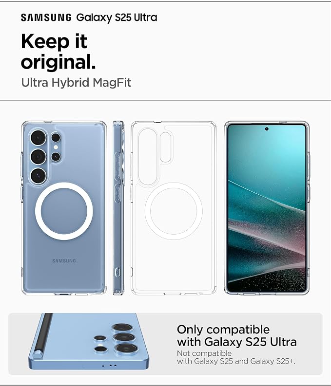Galaxy S25 Ultra ile Uyumlu Magnet Kılıf Ultra Hybrid Mag Fit Sararmaya Dayanıklı Beyaz Şeffaf Kapak - ACS08956 (Spigen TR Garantili) - Görsel 2