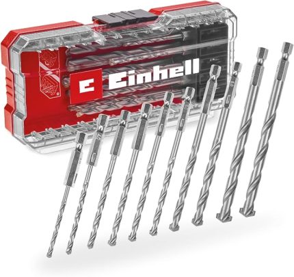 Einhell S-CASE 10 parçalı duvar matkap ucu seti (DIN 10083-2'ye göre çelikten yapılmış, E 6.3 sap, takılı karbür uç, haddelenmiş mil, saklama kutusu dahil) - 49108743